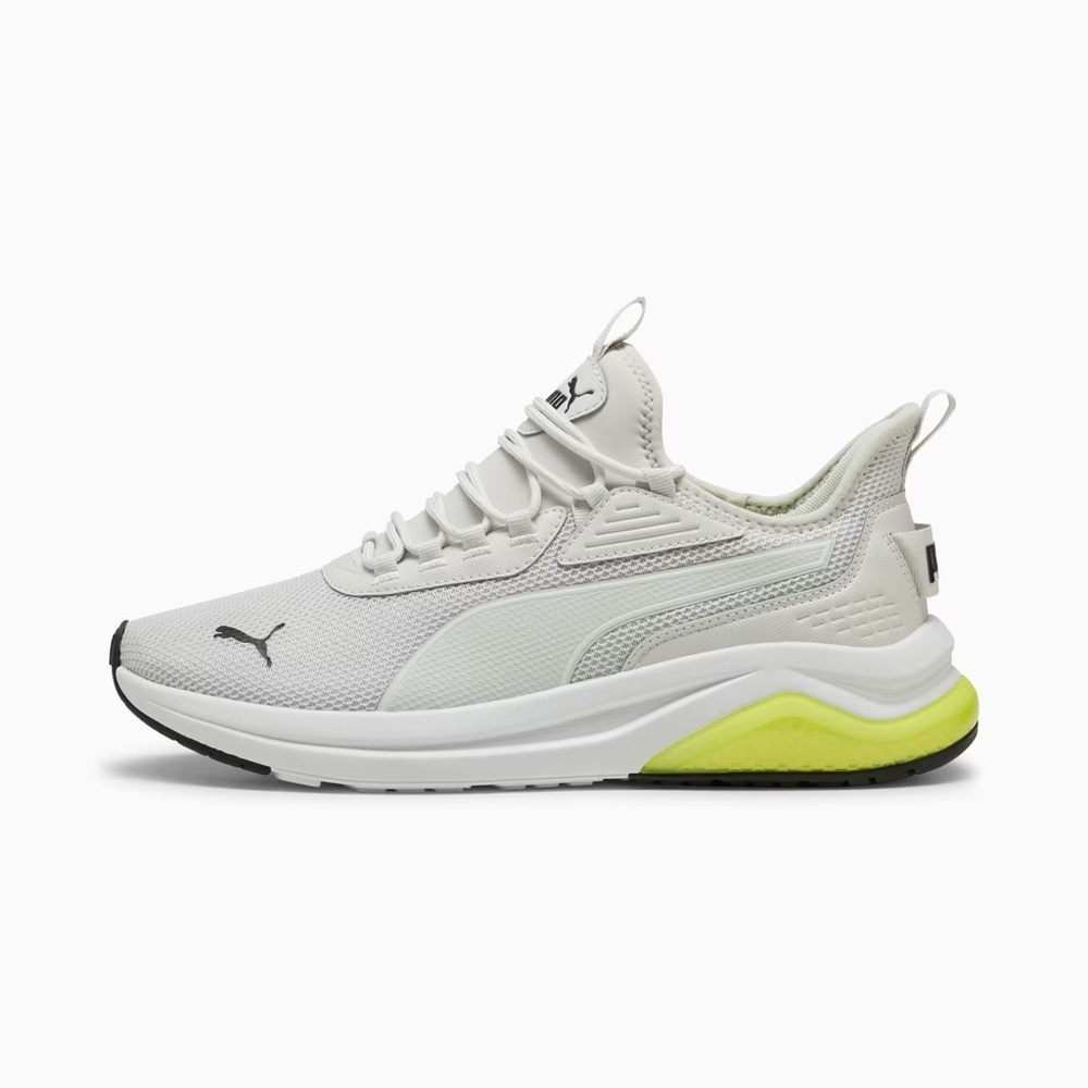 Puma Amplifier Men’s White and Neon Yellow Sneakers: Size 9.5